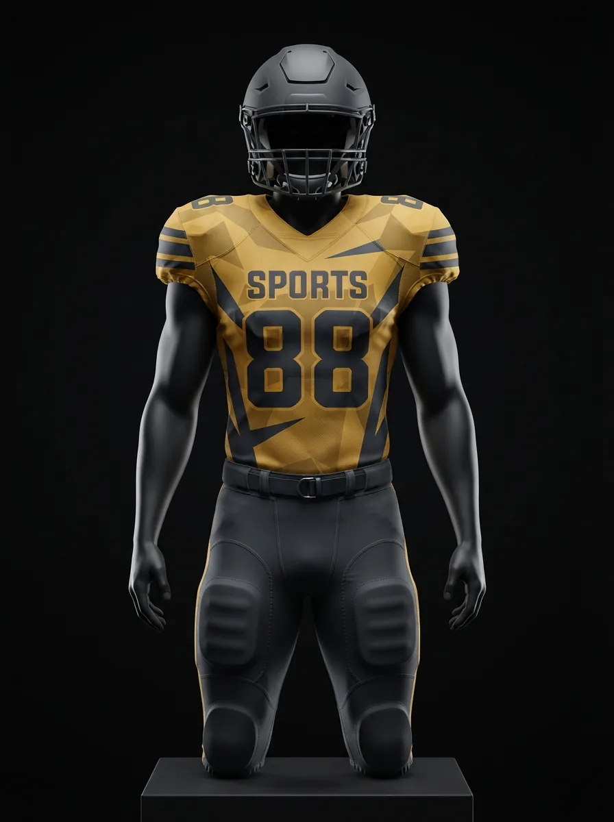 Gold and Charcoal custom American football uniform on a mannequin