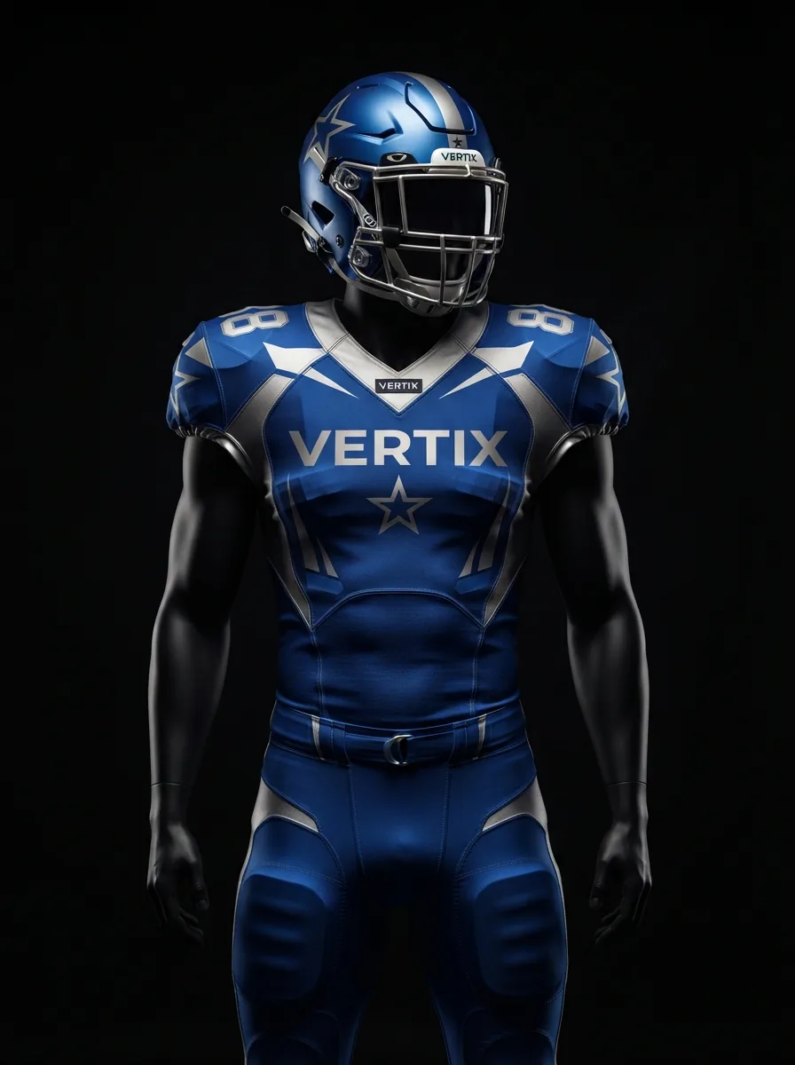 Royal Blue Game Kit custom American football uniform on a mannequin