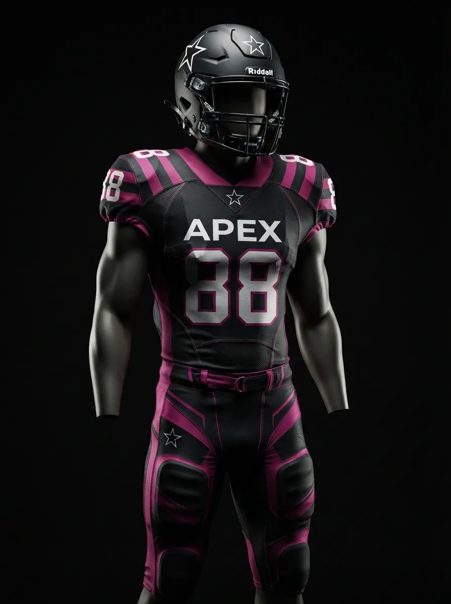 Magenta Apex custom American football uniform on a mannequin