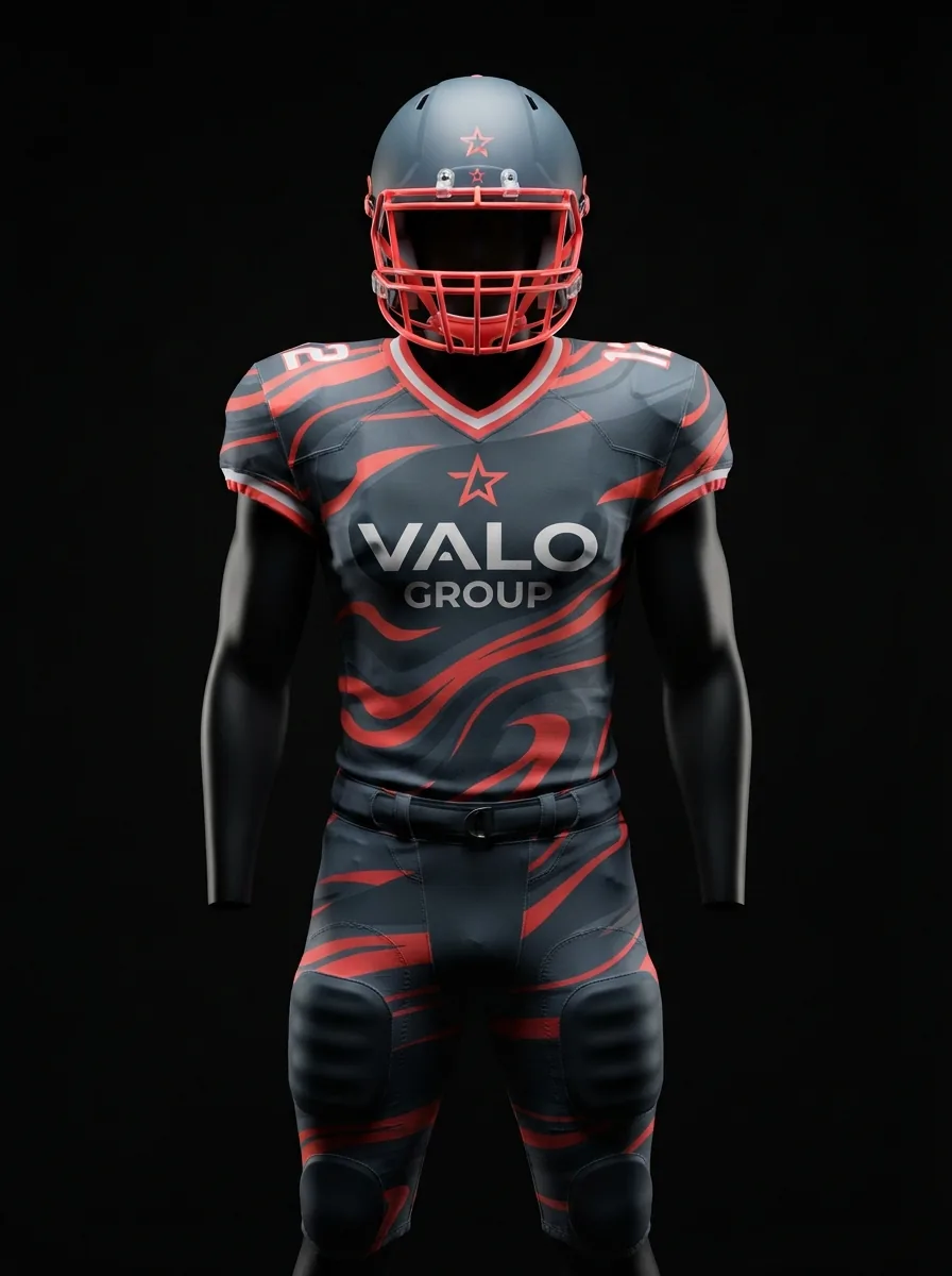 Grey and Coral Flow custom American football uniform on a mannequin