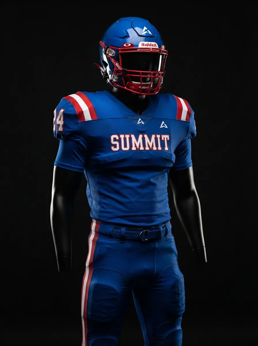 Royal and Red Summit custom American football uniform on a mannequin