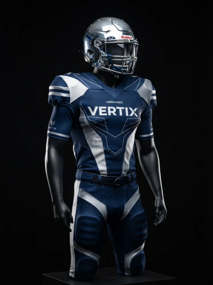 Navy Chevron custom American football uniform on a mannequin