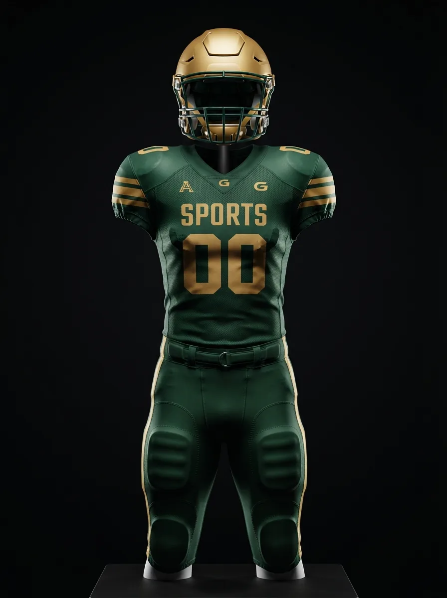 Green and Gold custom American football uniform on a mannequin