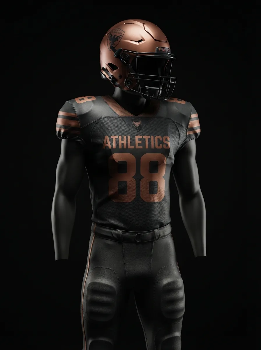 Charcoal Copper custom American football uniform on a mannequin