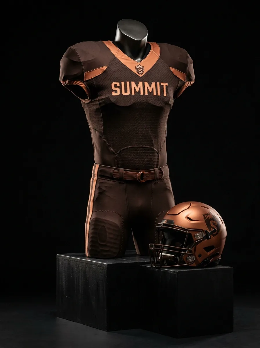 Chocolate Copper custom American football uniform on a mannequin