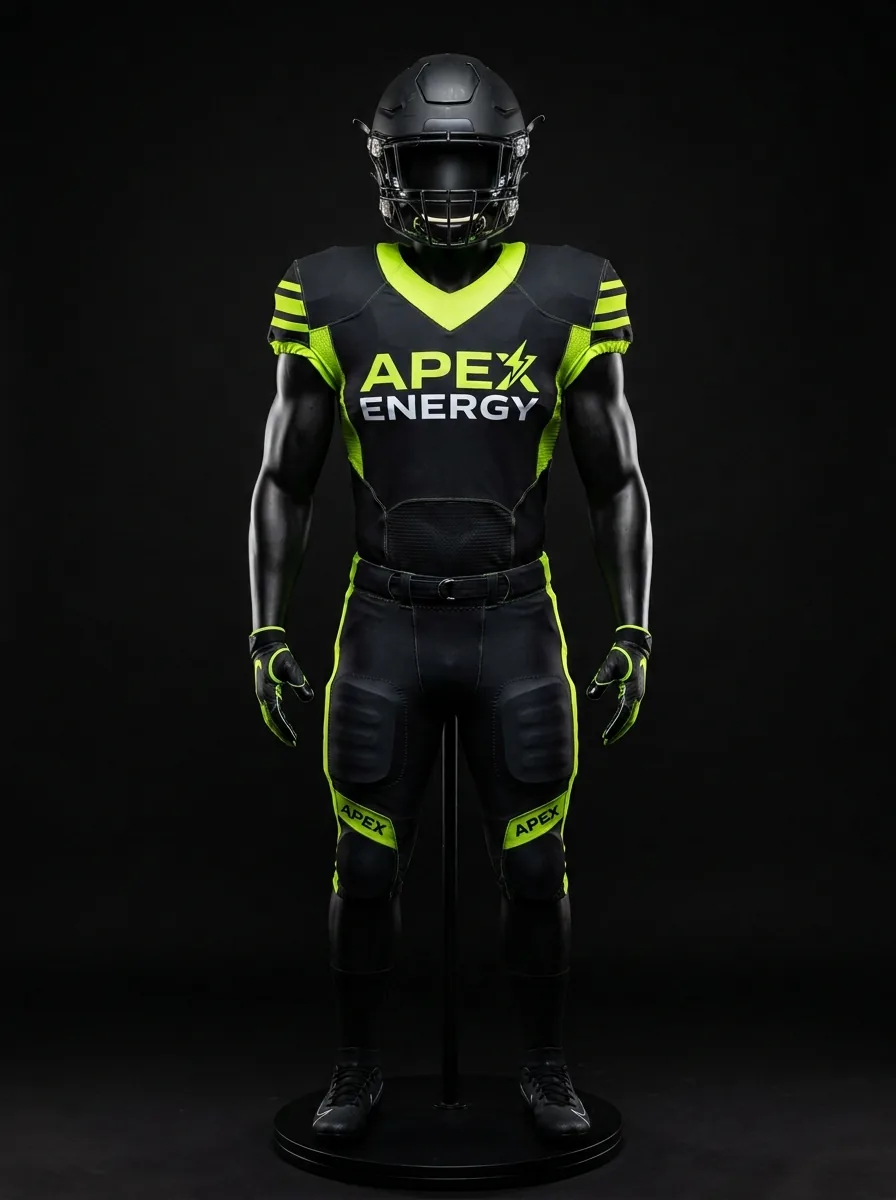 Black and Neon custom American football uniform on a mannequin