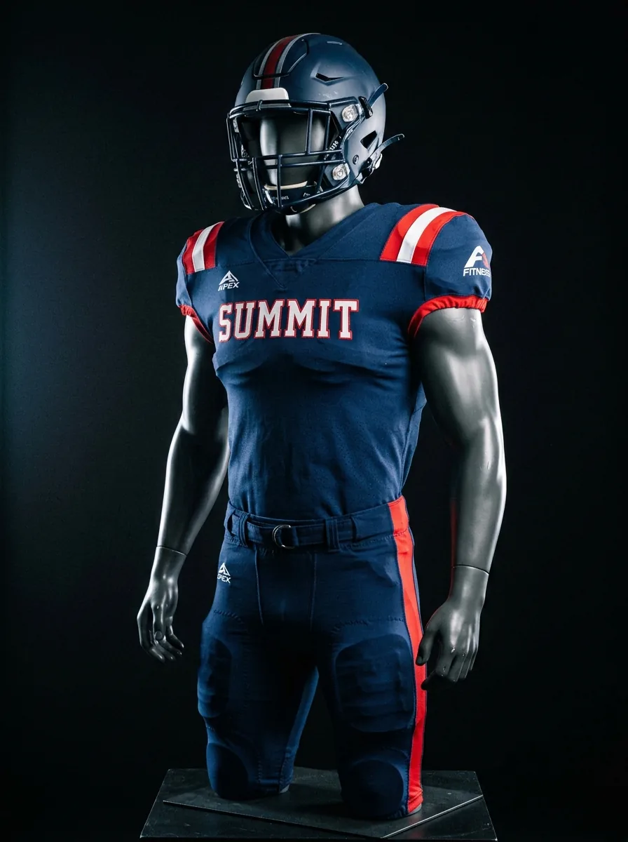 Navy Red and White custom American football uniform on a mannequin