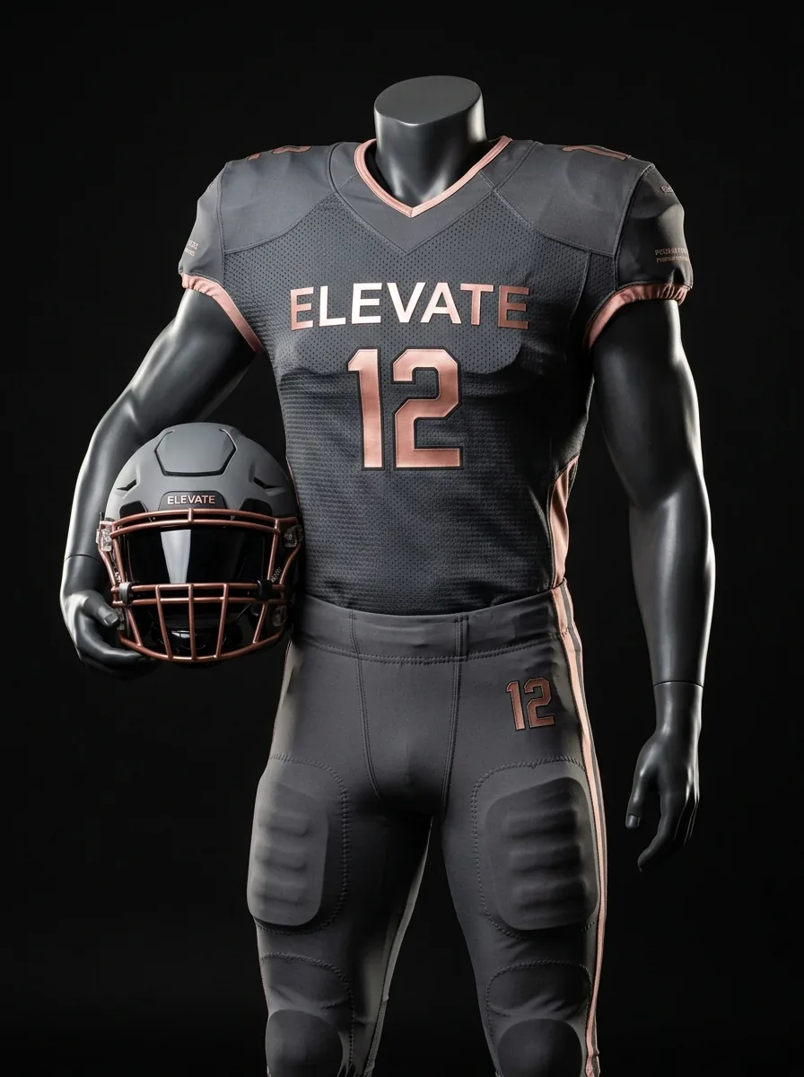 Graphite Rose custom American football uniform on a mannequin