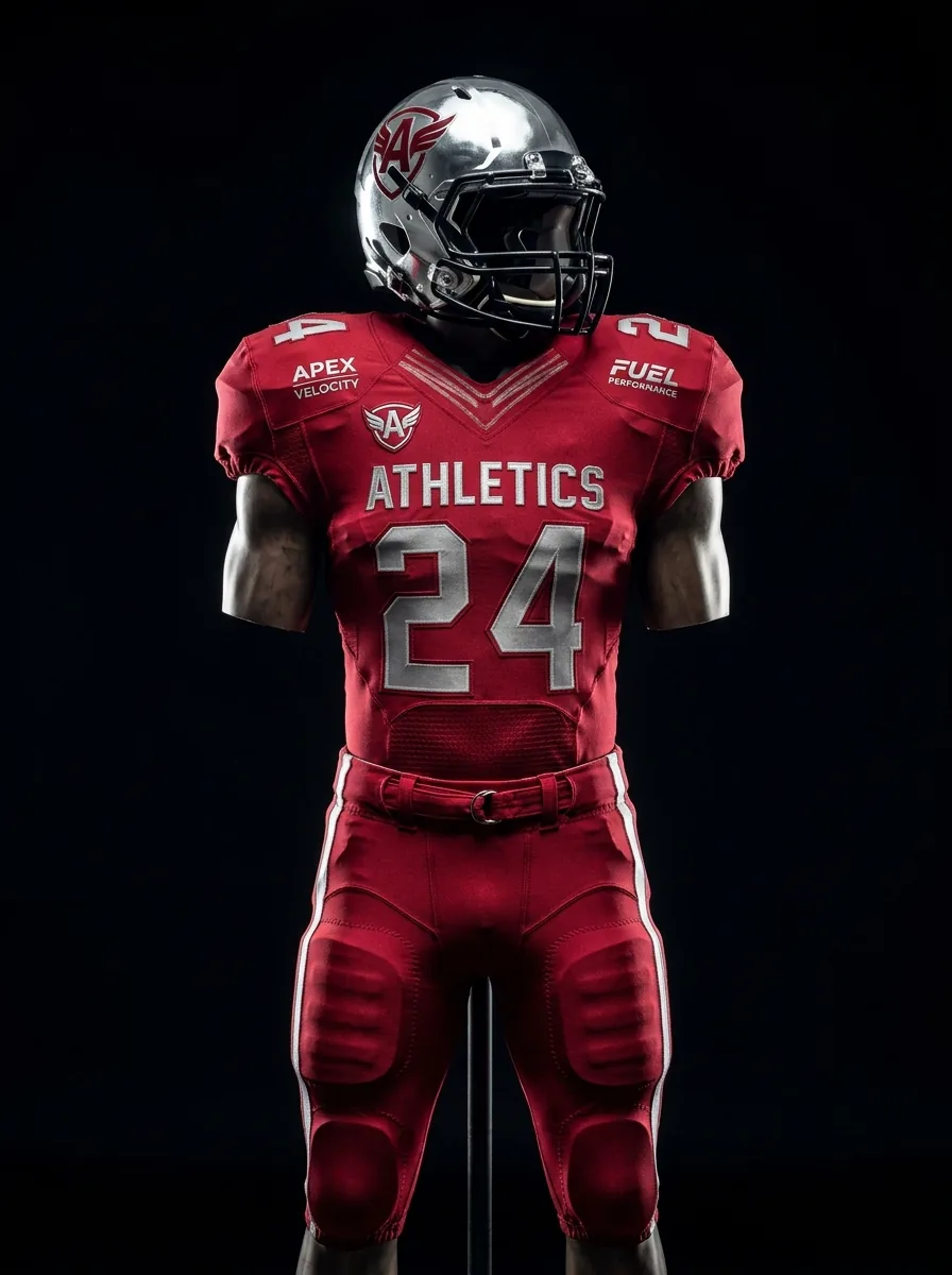 Red and Silver custom American football uniform on a mannequin