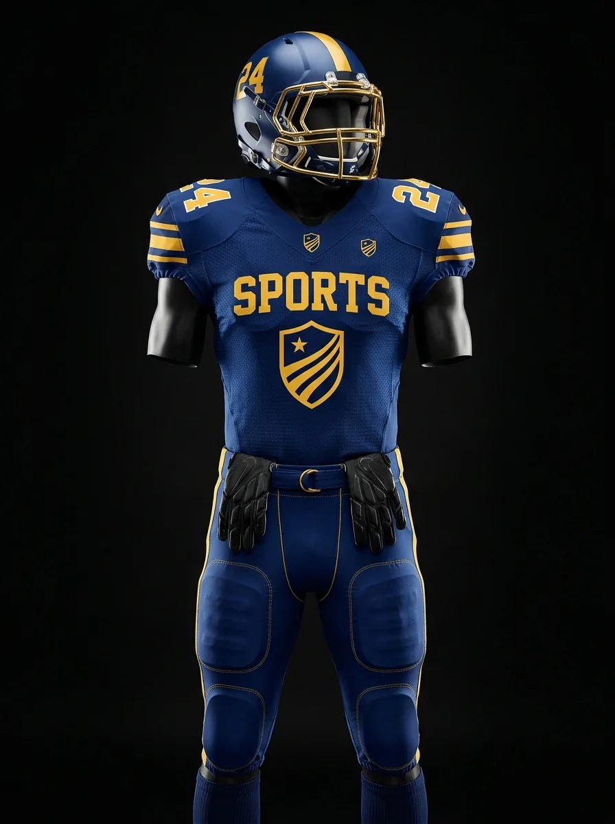 Royal and Gold Sports custom American football uniform on a mannequin