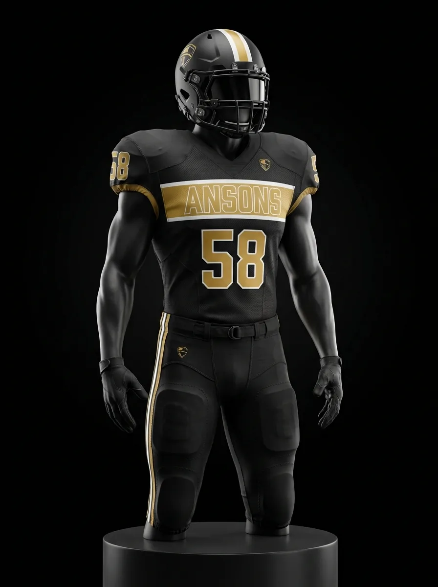 Black and Gold Stripe custom American football uniform on a mannequin