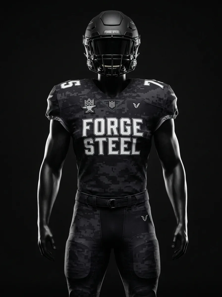 Blackout Forge custom American football uniform on a mannequin