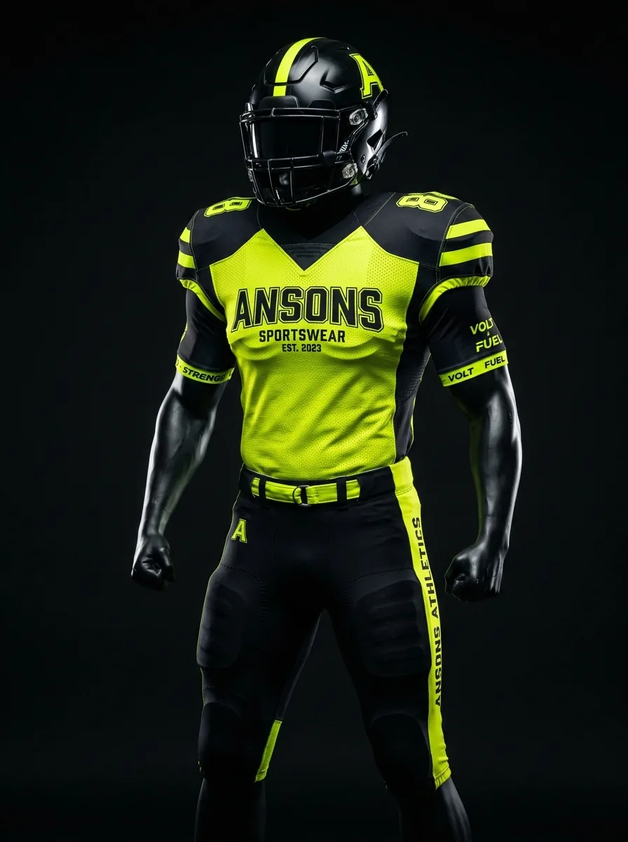 Neon Volt custom American football uniform on a mannequin