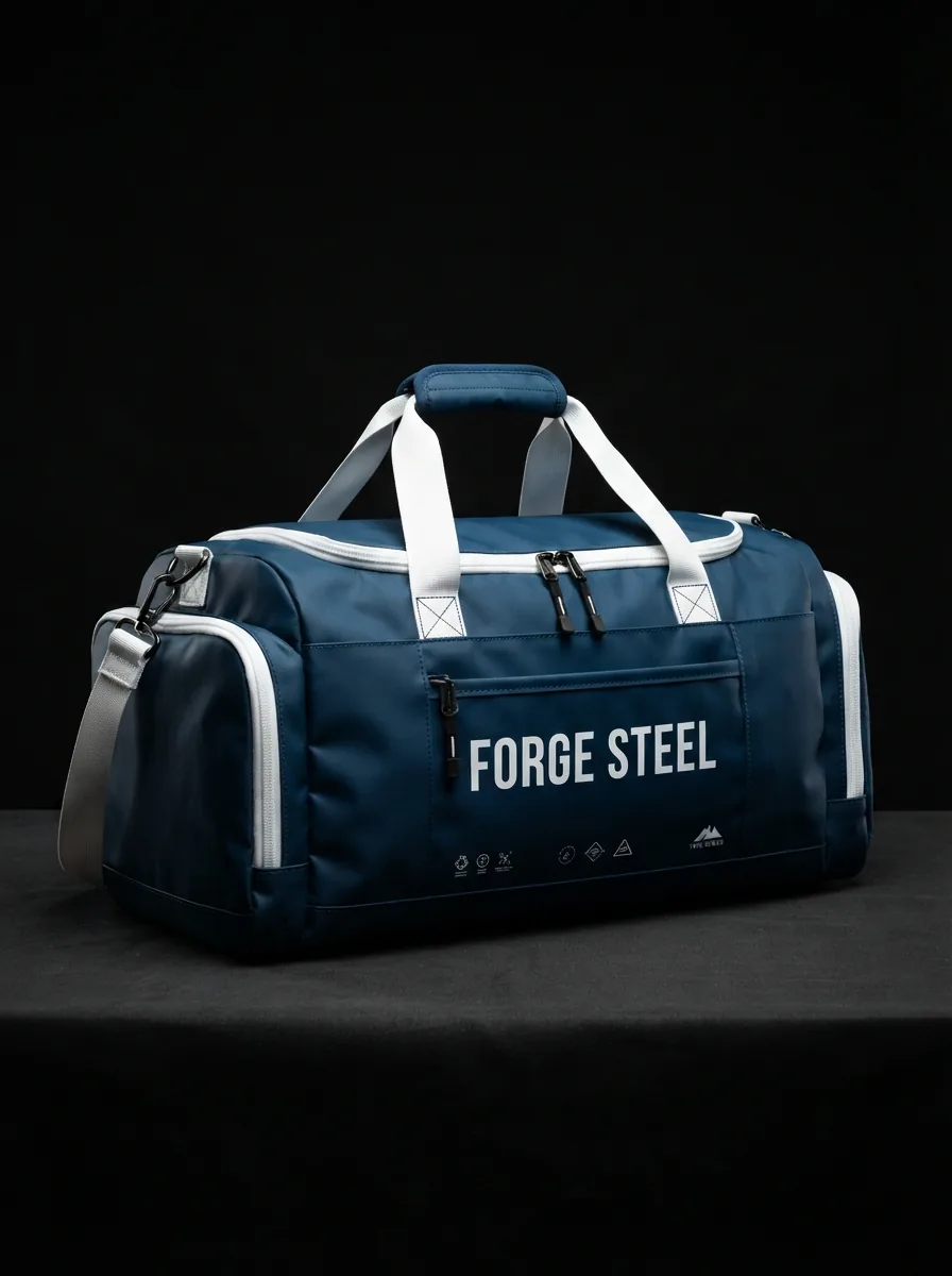Steel Blue Tech Duffel custom sports bag product shot