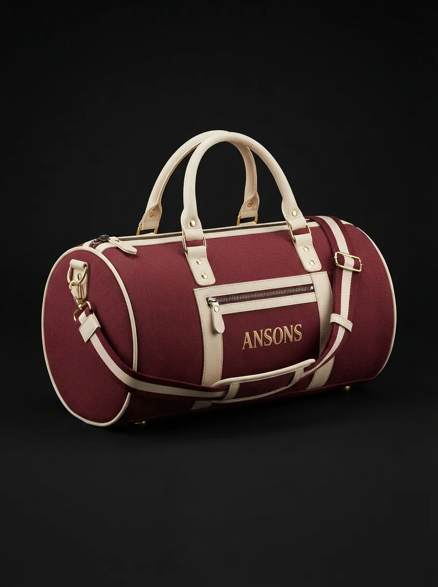 Burgundy Barrel Bag custom sports bag product shot