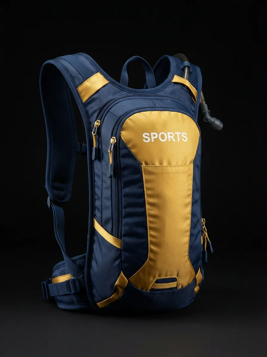 Navy and Gold Hydration Pack custom sports bag product shot
