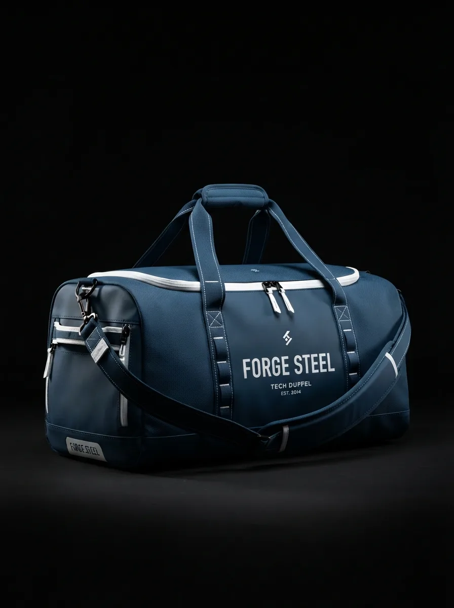 Prussian Blue Tech Duffel custom sports bag product shot