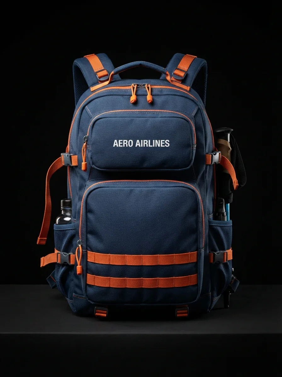 Navy and Orange Utility Backpack custom sports bag product shot