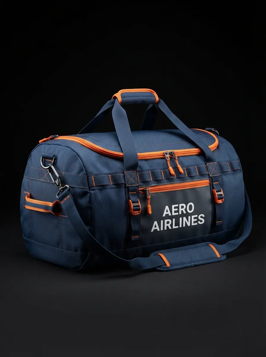Navy and Orange Team Duffel custom sports bag product shot