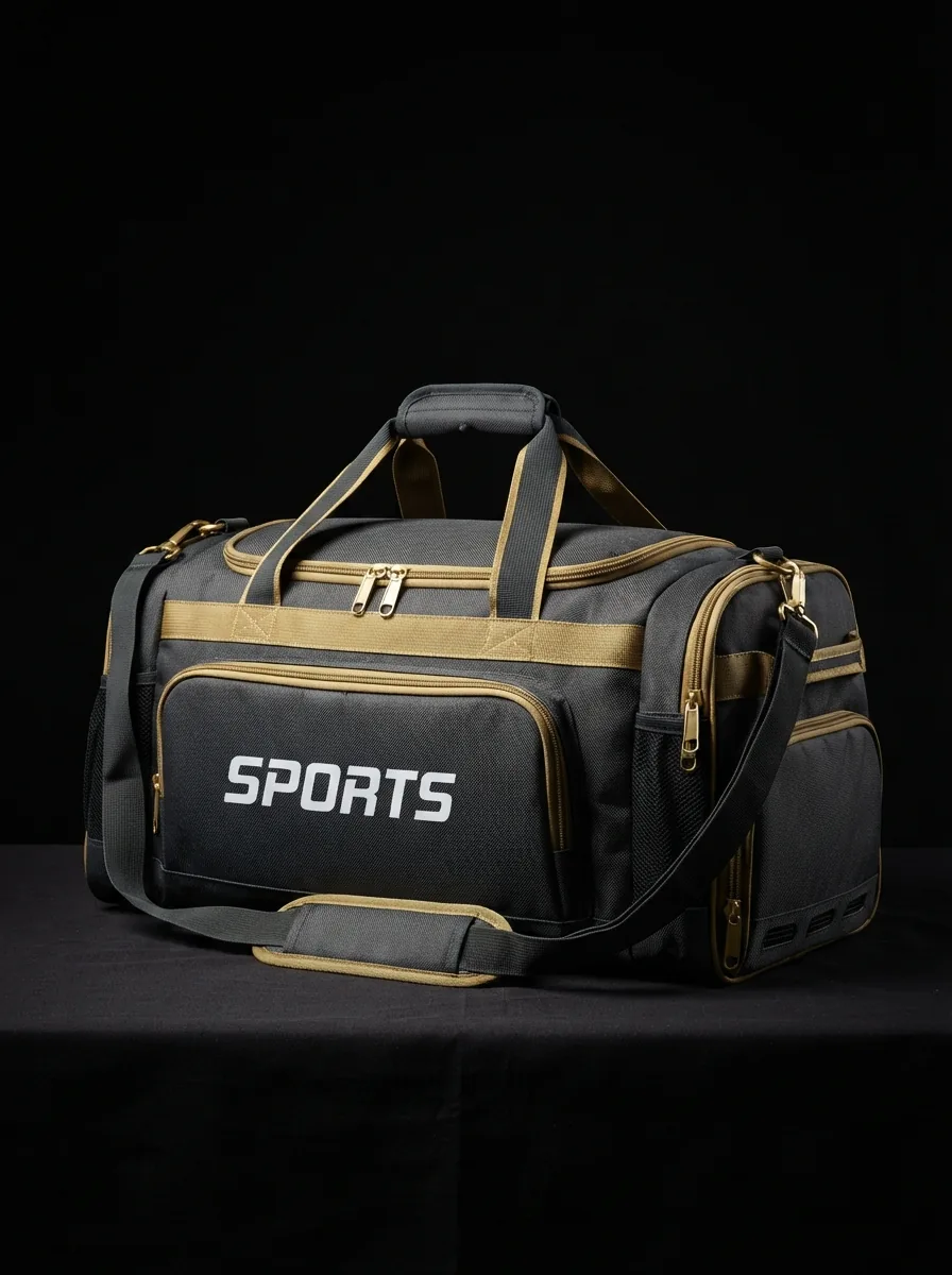 Black and Gold Training Duffel custom sports bag product shot