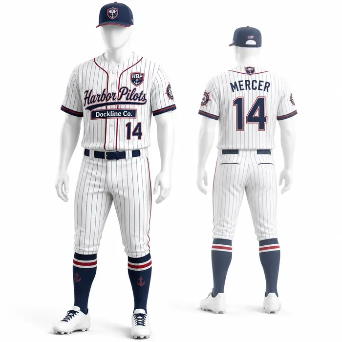 Harbor Pilots Home White custom baseball uniform mockup