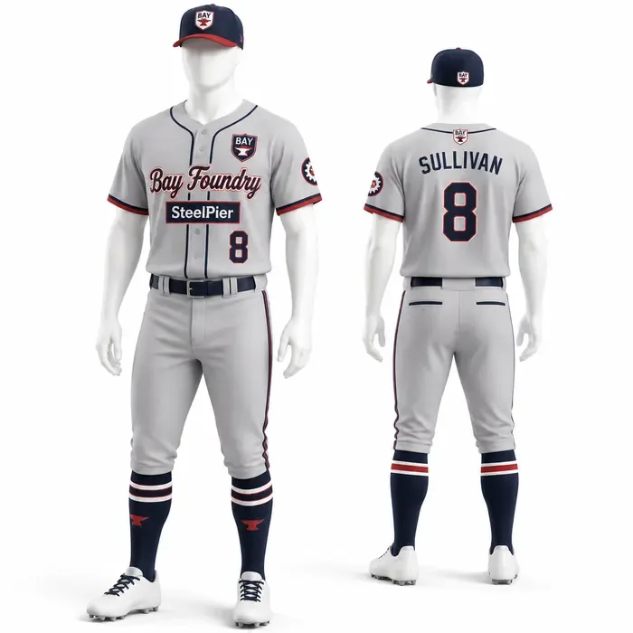 Bay Foundry Road Grey custom baseball uniform mockup