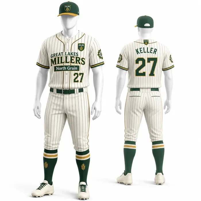 Great Lakes Millers Cream custom baseball uniform mockup