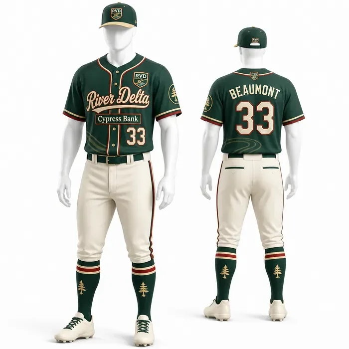 River Delta Deep Green custom baseball uniform mockup