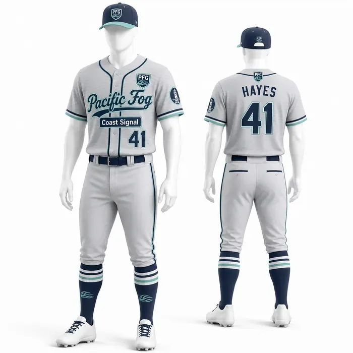 Pacific Fog Button-Front custom baseball uniform mockup