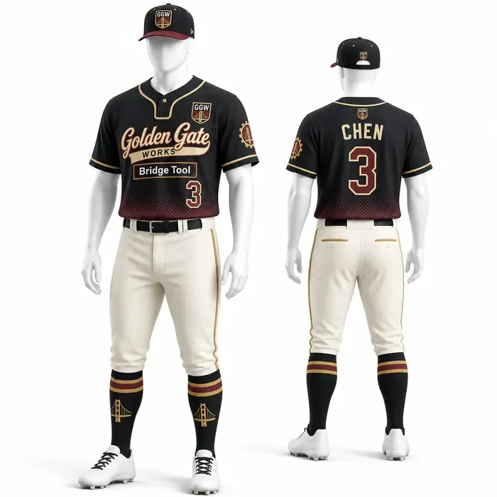 Golden Gate Works Black Gold custom baseball uniform mockup
