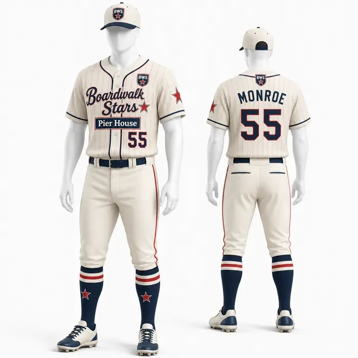 Boardwalk Stars Ivory custom baseball uniform mockup