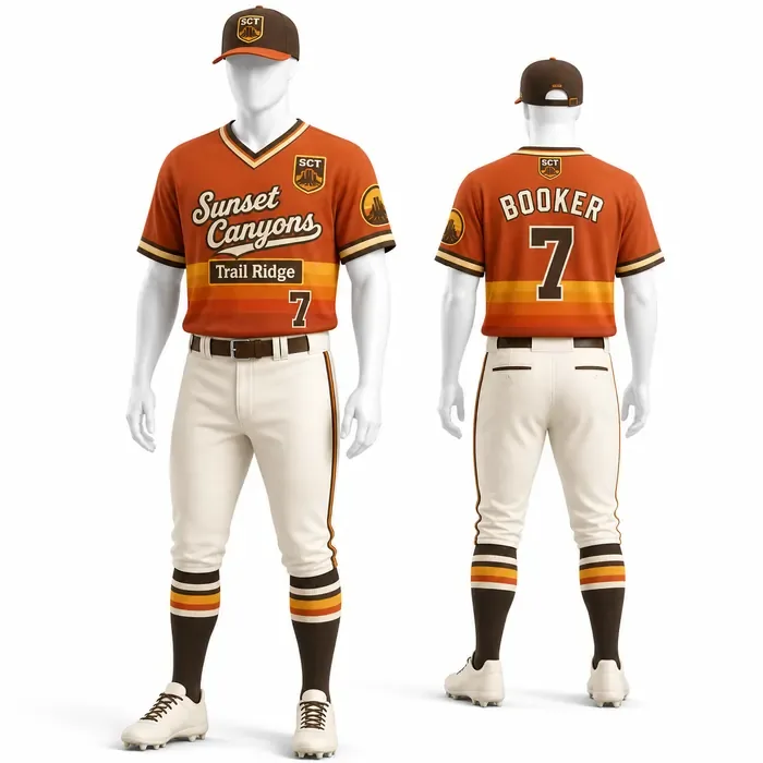 Sunset Canyons Burnt Orange custom baseball uniform mockup