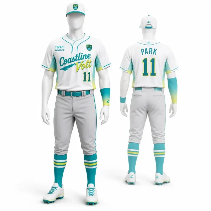 Coastline Volt White Aqua custom baseball uniform mockup