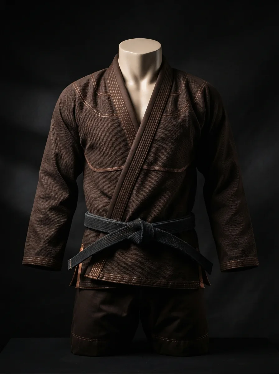 Chocolate Brown Gi custom BJJ uniform on a mannequin