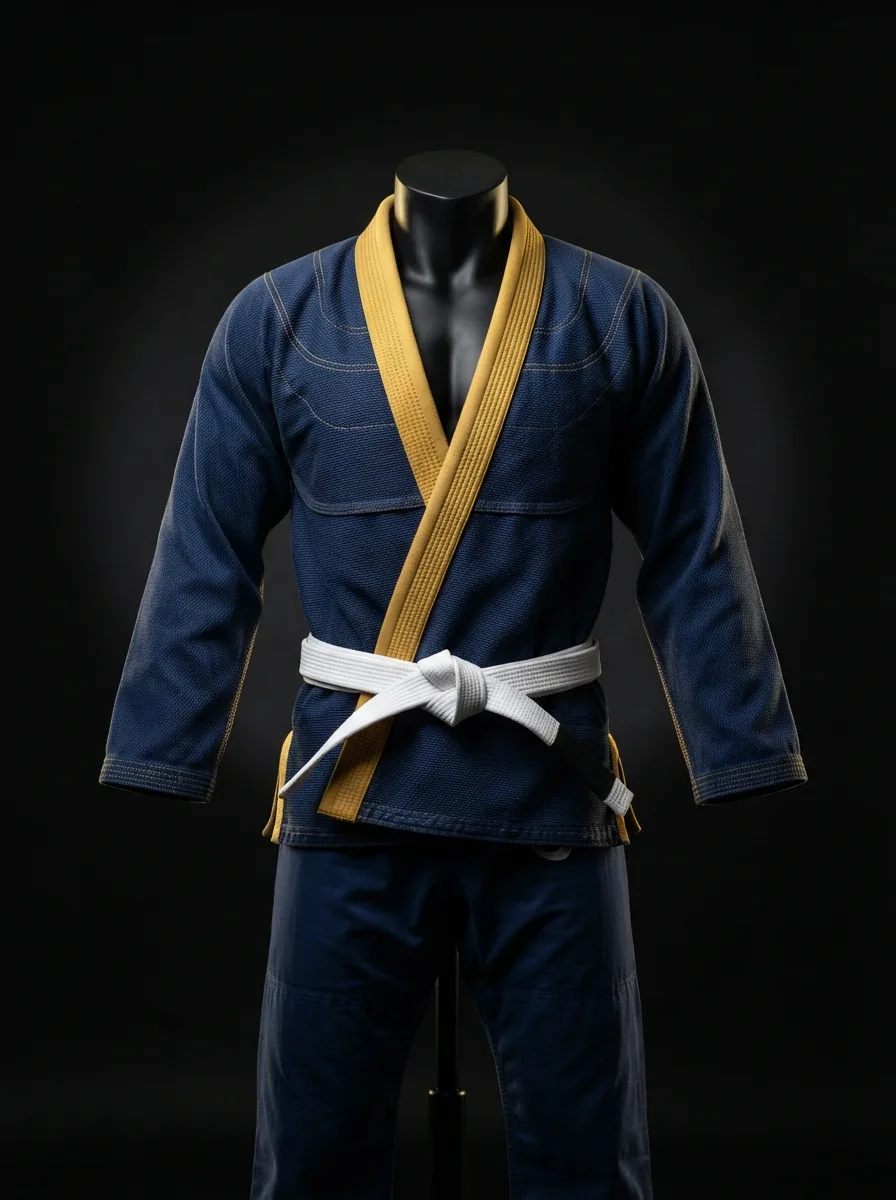 Navy and Gold Gi custom BJJ uniform on a mannequin