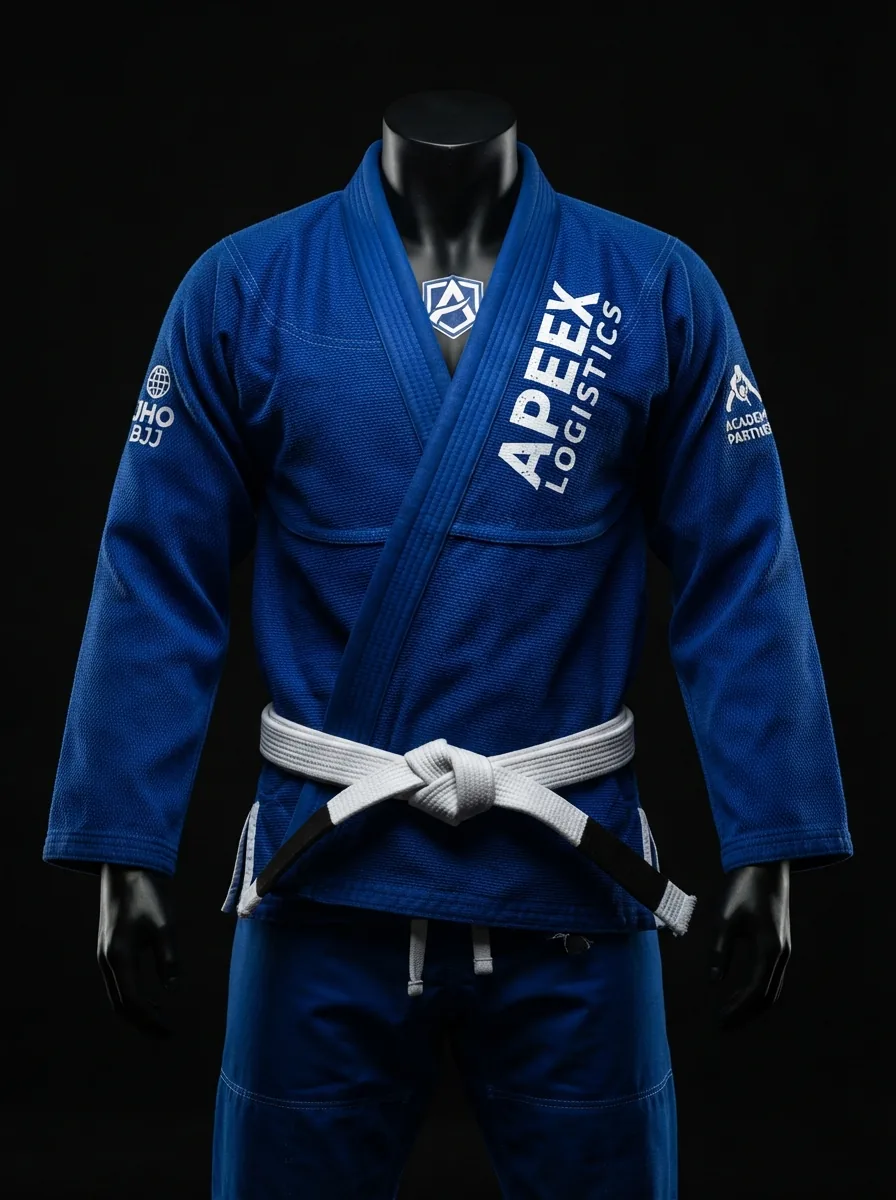 Apex Blue Gi custom BJJ uniform on a mannequin