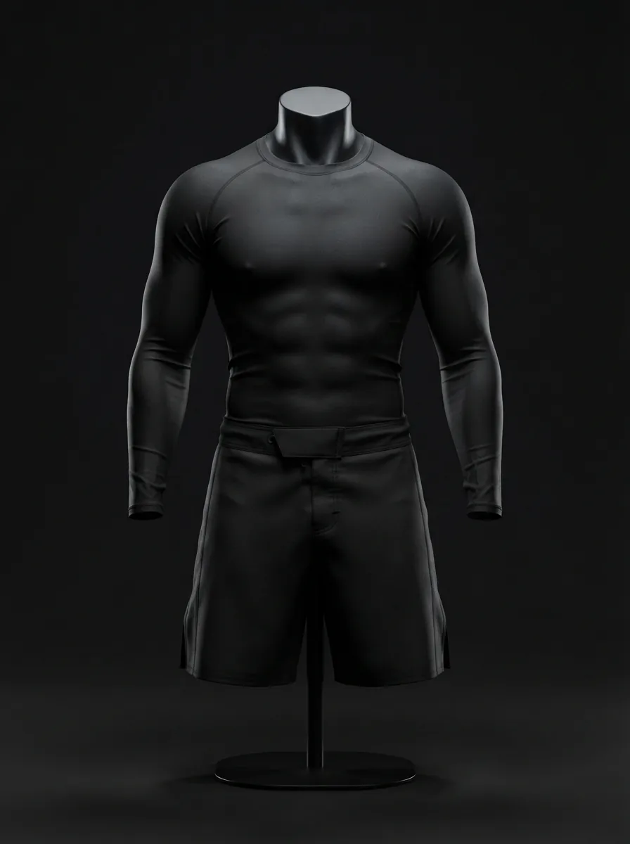 Blackout Training Set custom BJJ uniform on a mannequin