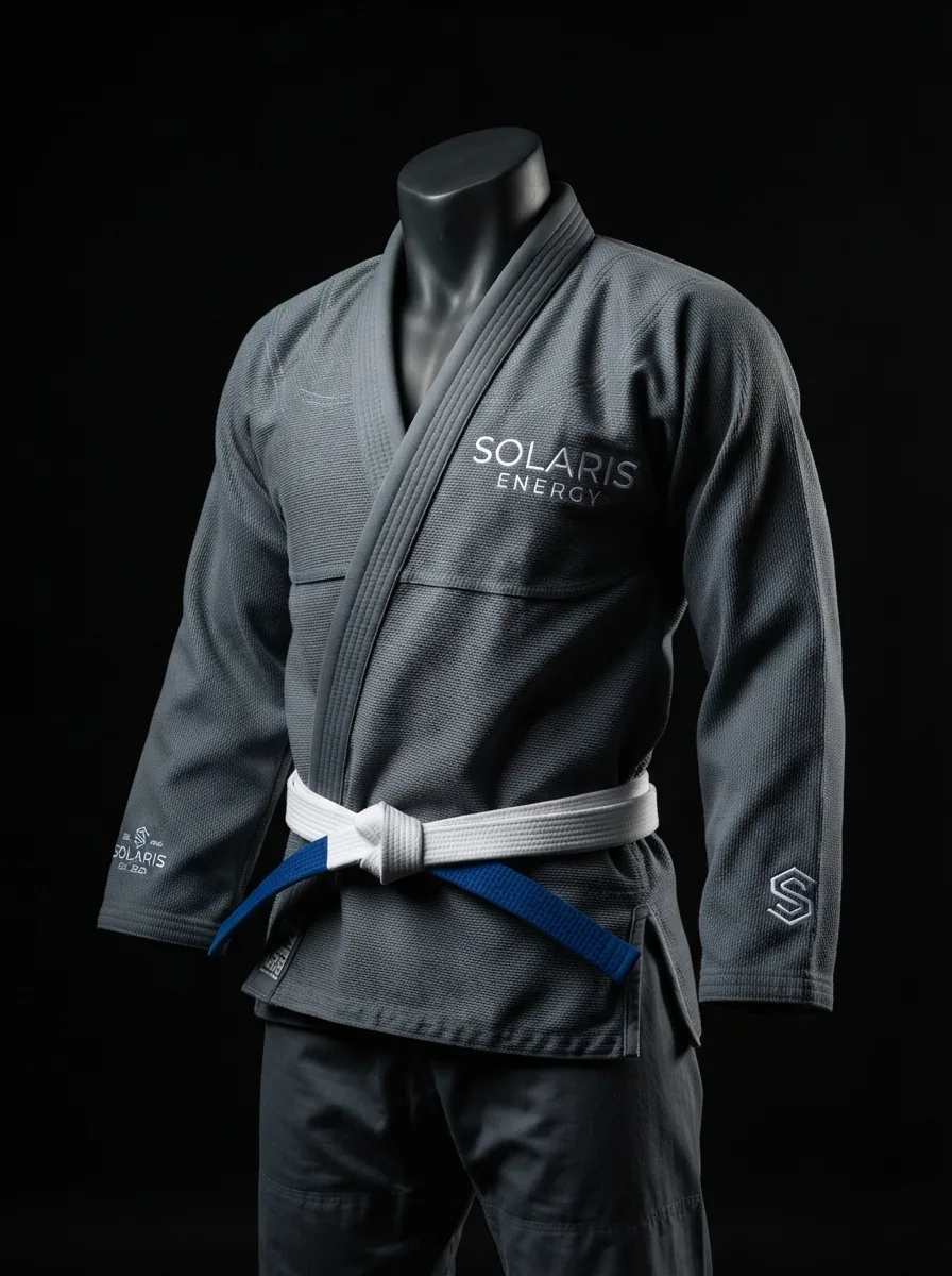 Solaris Grey Gi custom BJJ uniform on a mannequin