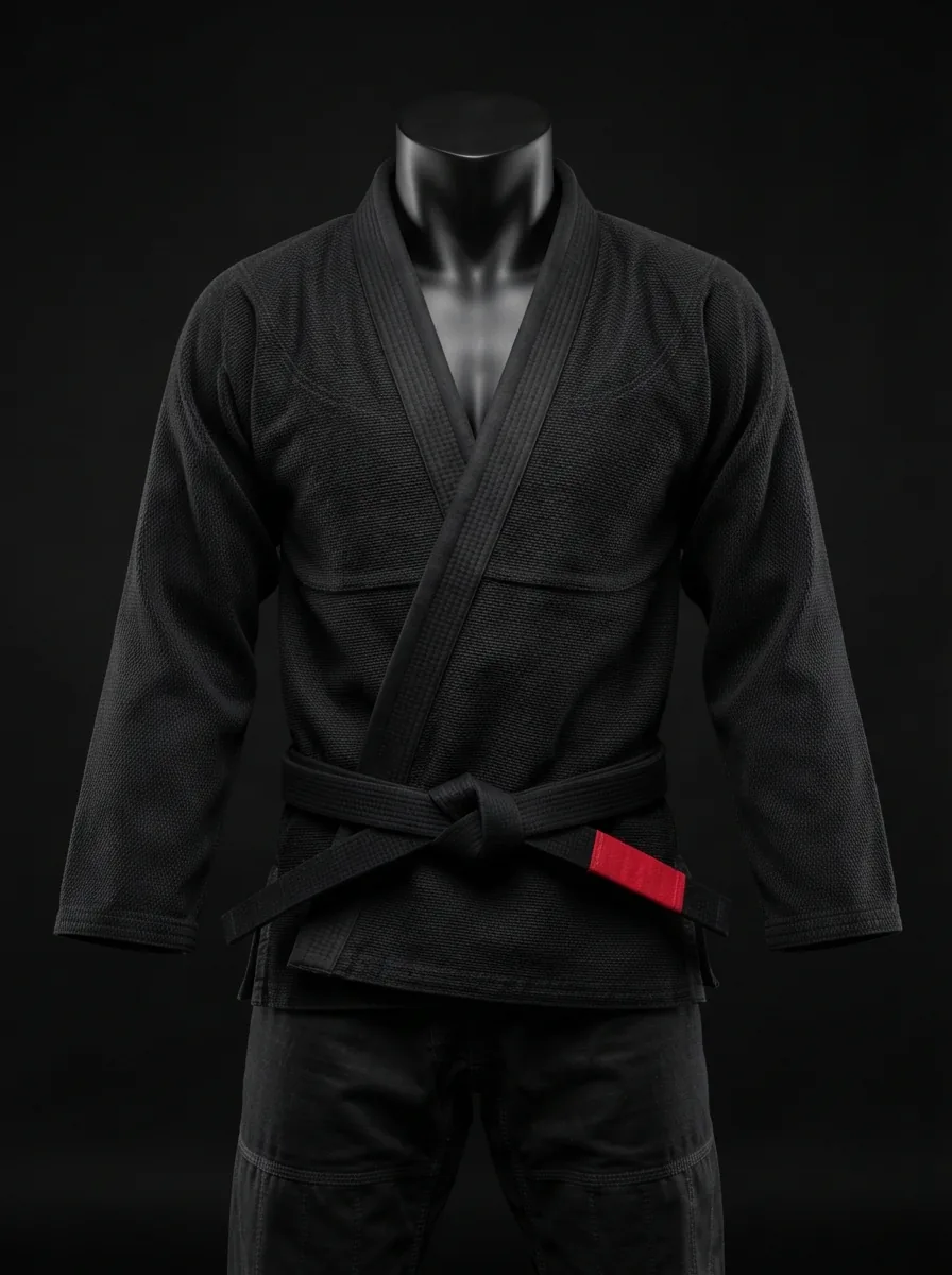 Midnight Black Gi custom BJJ uniform on a mannequin