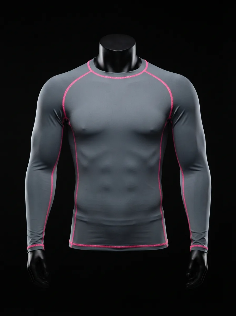 Grey and Pink Rash Guard custom BJJ uniform on a mannequin