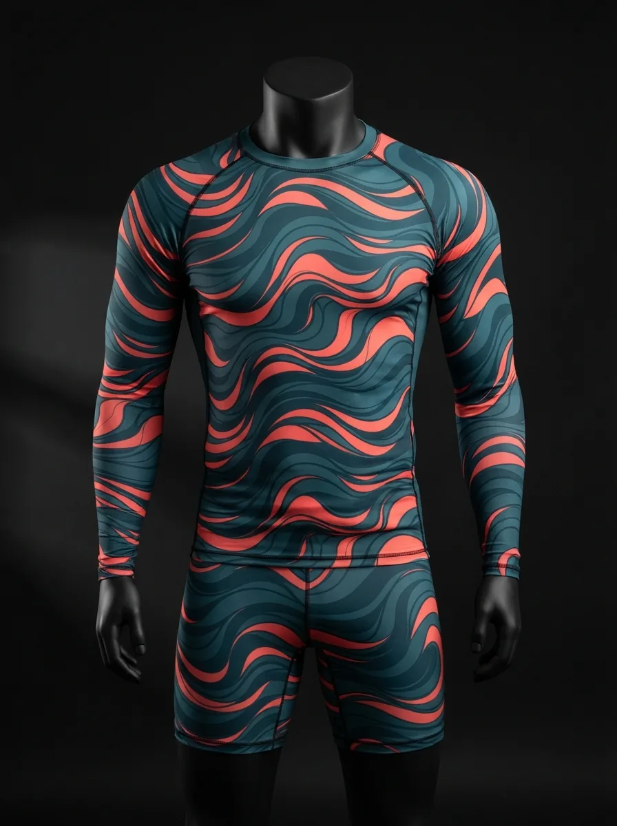 Teal Coral Rash Set custom BJJ uniform on a mannequin