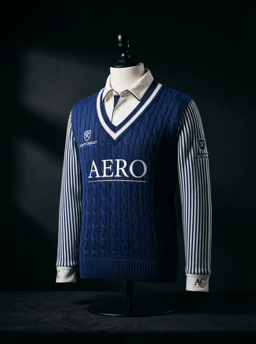Classic Cable Whites custom cricket uniform on a mannequin