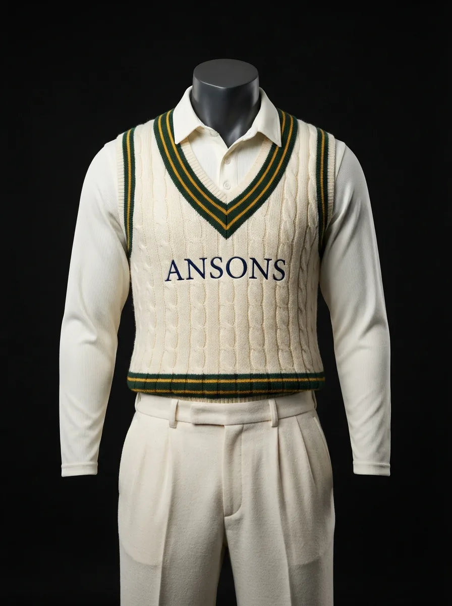 Classic Whites Vest custom cricket uniform on a mannequin