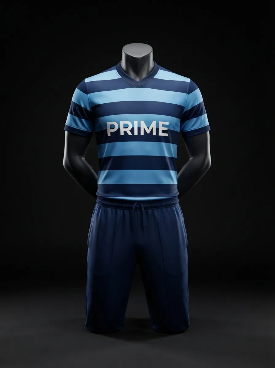 Blue Hoops custom cricket uniform on a mannequin
