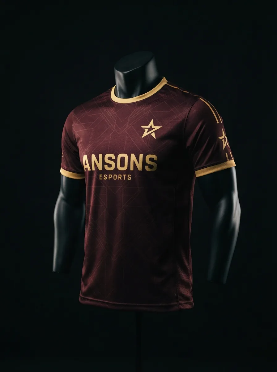 Maroon and Gold Star custom esports jersey on a mannequin