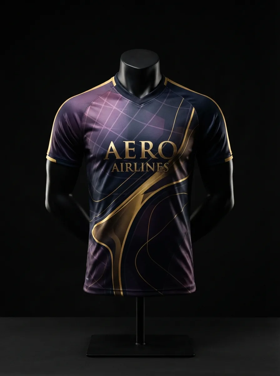 Purple and Gold Aero custom esports jersey on a mannequin