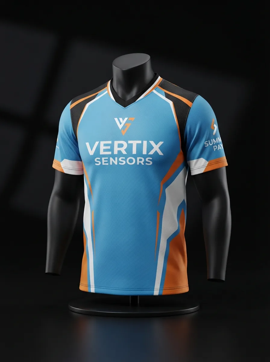 Sky Sensor Blue custom esports jersey on a mannequin