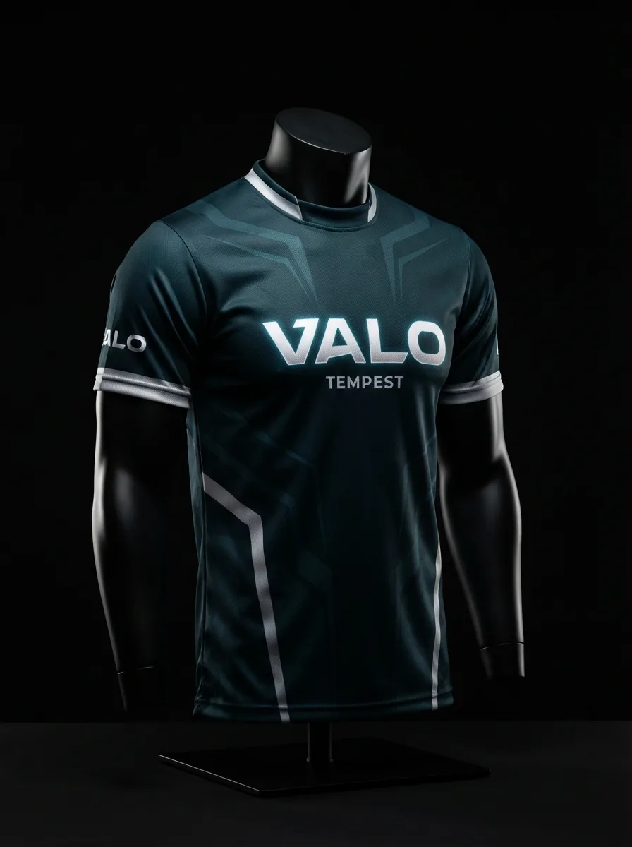 Deep Teal custom esports jersey on a mannequin