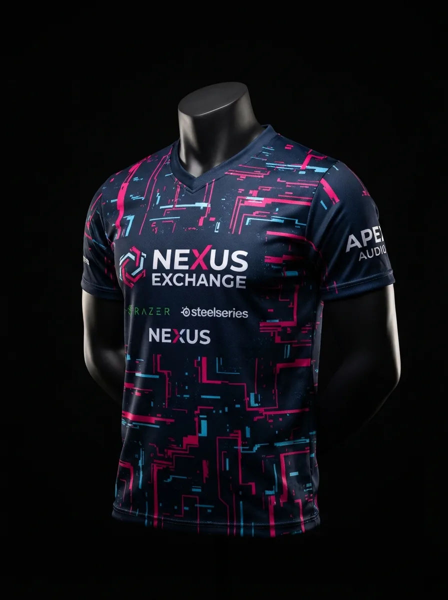 Cyber Magenta custom esports jersey on a mannequin