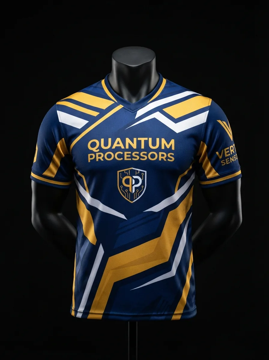 Navy and Gold Chevron custom esports jersey on a mannequin